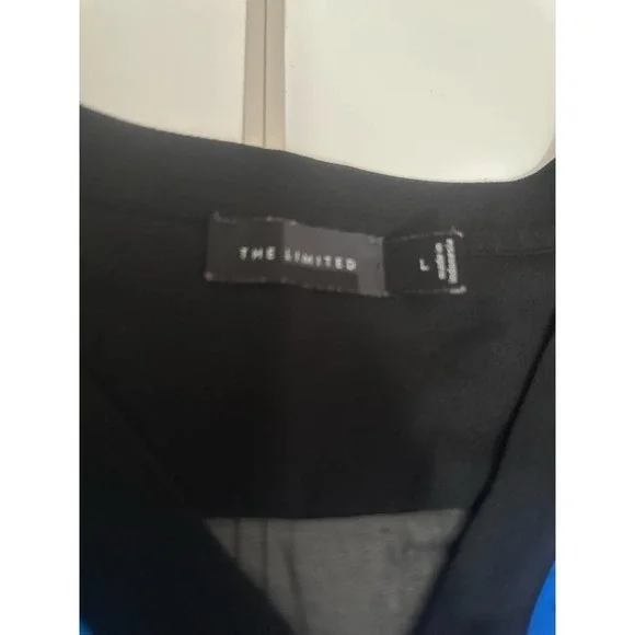 Women L The Limited Blue Black White Horizontal stripes blouse lace shoulder - Picture 2 of 6